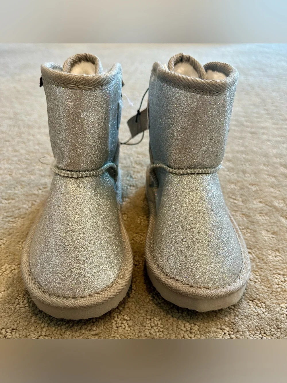 NEW Toddler Girls Bow Winter Boots Size 9 Flat Heel Faux Suede Cozy Pull On Gray
